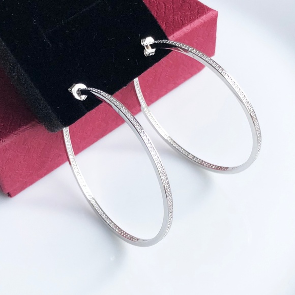 Jewelry - NEW Silver Hoops with Cubic Zirconias